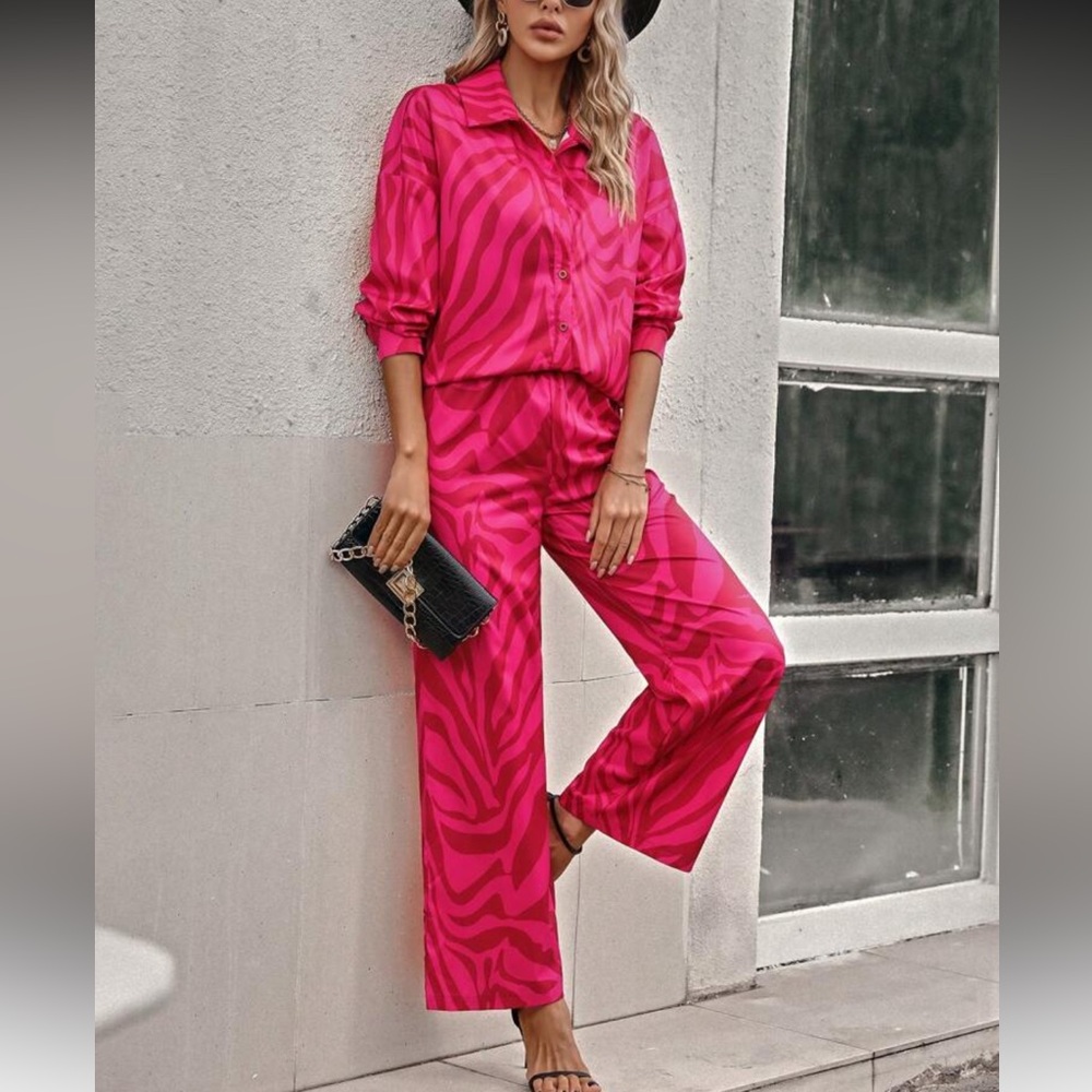 Essnce All Over Print Drop Shoulder Shirt & Wide Leg Pants